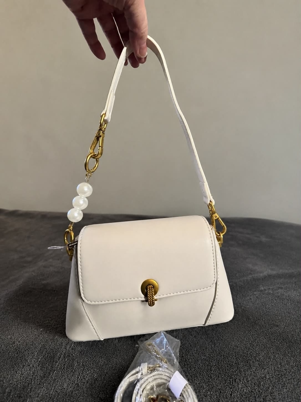 Pearl-Detail Mini Shoulder Bag in White